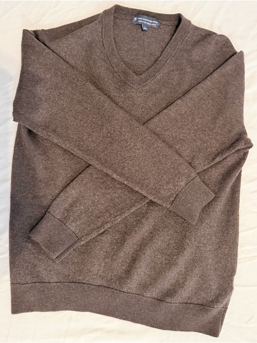 Hart Schaffner Marx Merino Wool Brown V-Neck Pullover Sweater Men’s L Classic